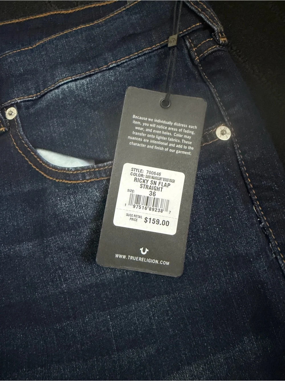 True Religion Men's Dark Indigo Straight Jeans